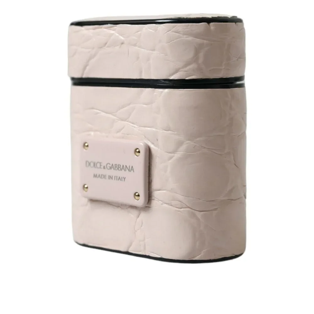 Dolce & Gabbana Light Pink Calf Leather Metal Logo Plaque Airpods Case - Picture 2 of 7
